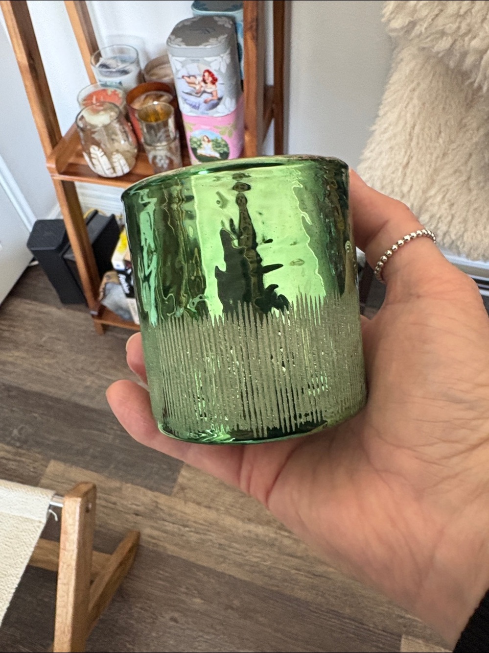 Siberian fir glass decor etched candle with wooden wick set of 2 - Picture 2 of 4